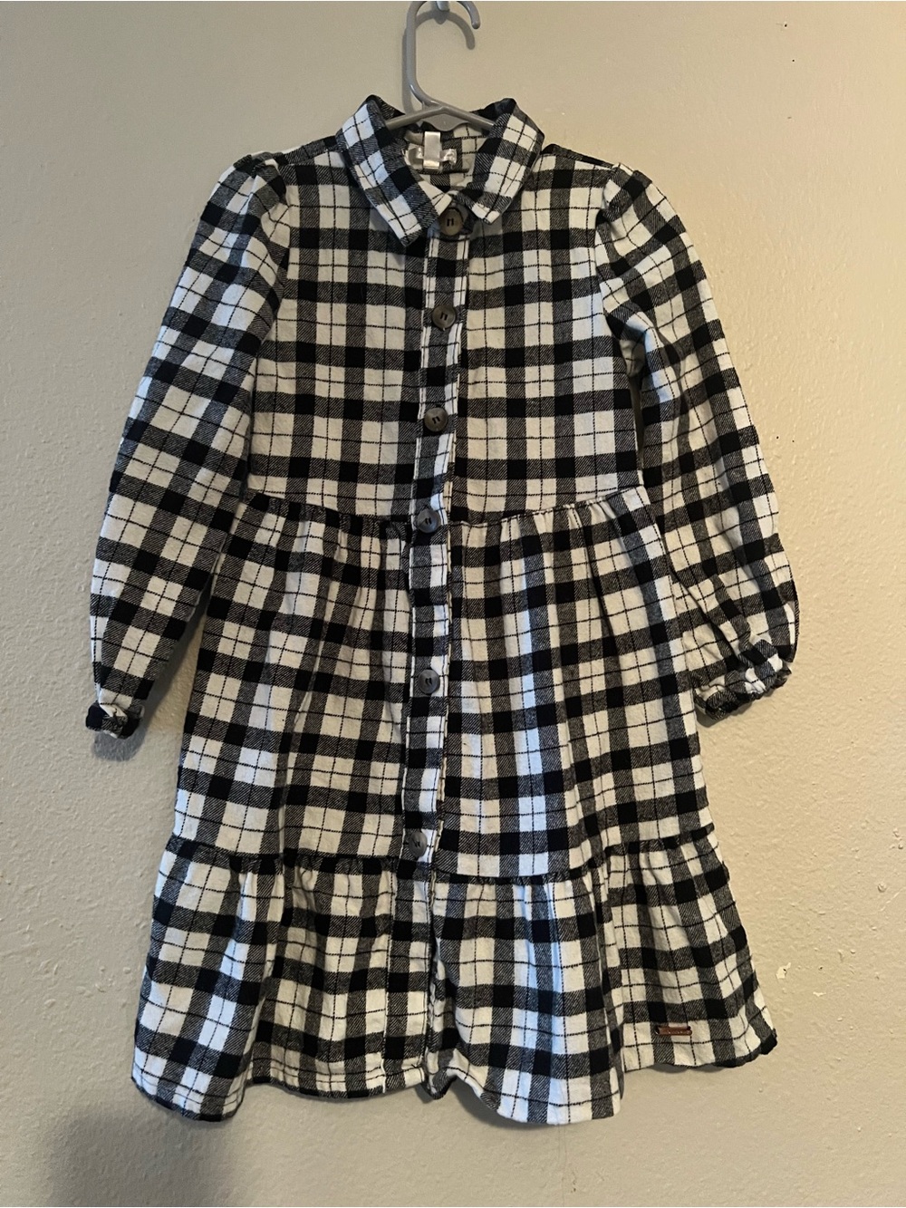Tahari Girl Long Sleeve Flannel Plaid Button Up Shirt Dress Girls Size 5
